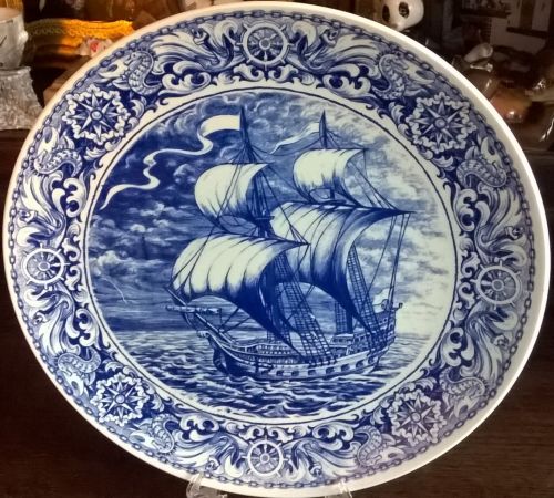 Gorgeous Boch Belgium sailing ship plate