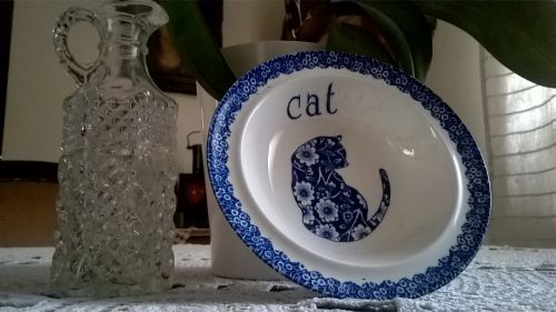 Norma Sherman Calico cat bowl