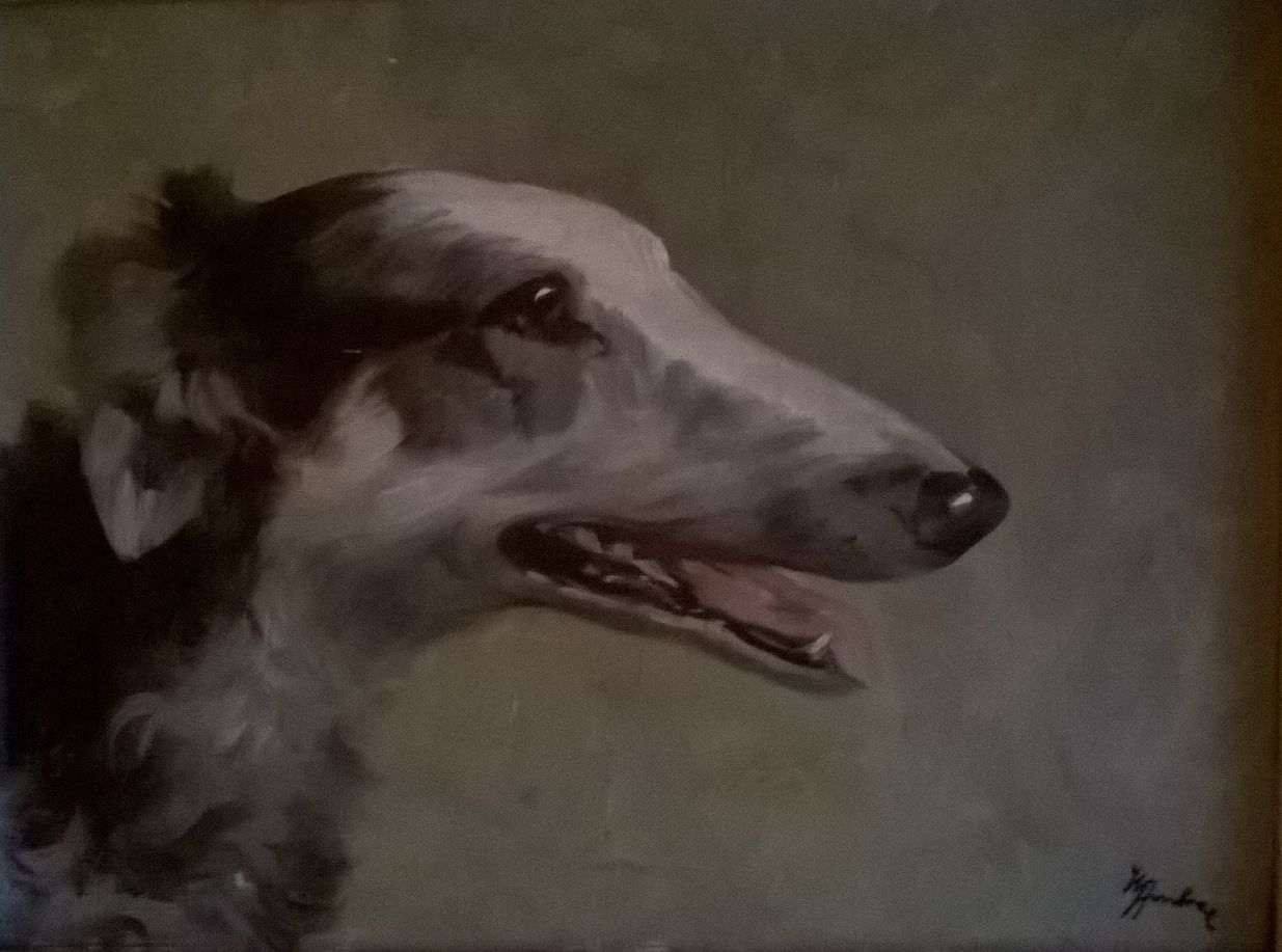 Old borzoi oil on canvas painting