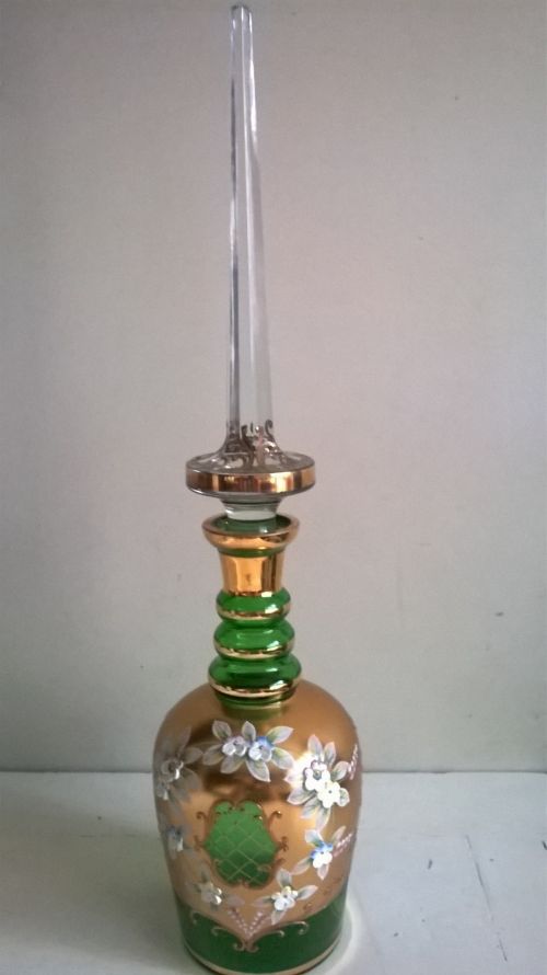 Beautiful Bohemian glass decanter with high stopper