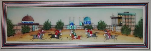 Persian hand-painted polo game watercolor miniature