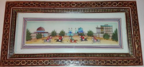 Persian hand-painted polo game watercolor miniature