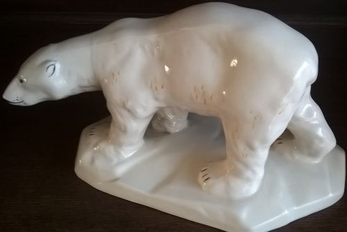 Polar bear semi-vitreous porcelain figurine made by Polish Chodziez