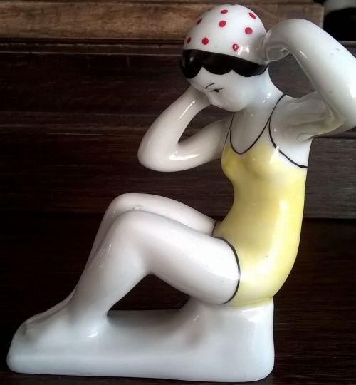 Old Gzhel swimmer porcelain figurine
