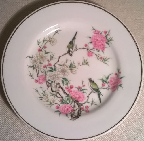 japanese birds tits cherry blossom porcelain plate