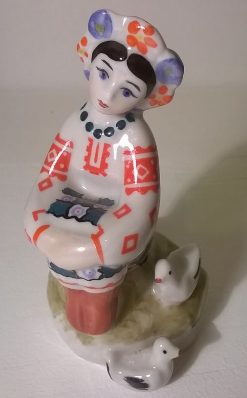 Ukrainian Kiev porcelain figurine girl with birds