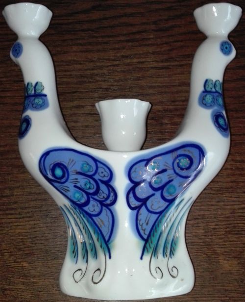 Porcelanowy świecznik z rajskimi ptakami Połonne